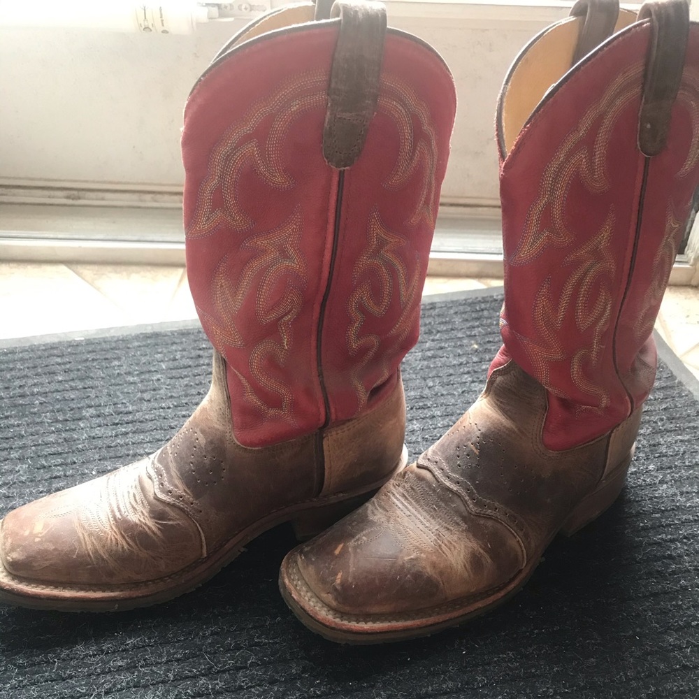 Double H boots- brown with red tops